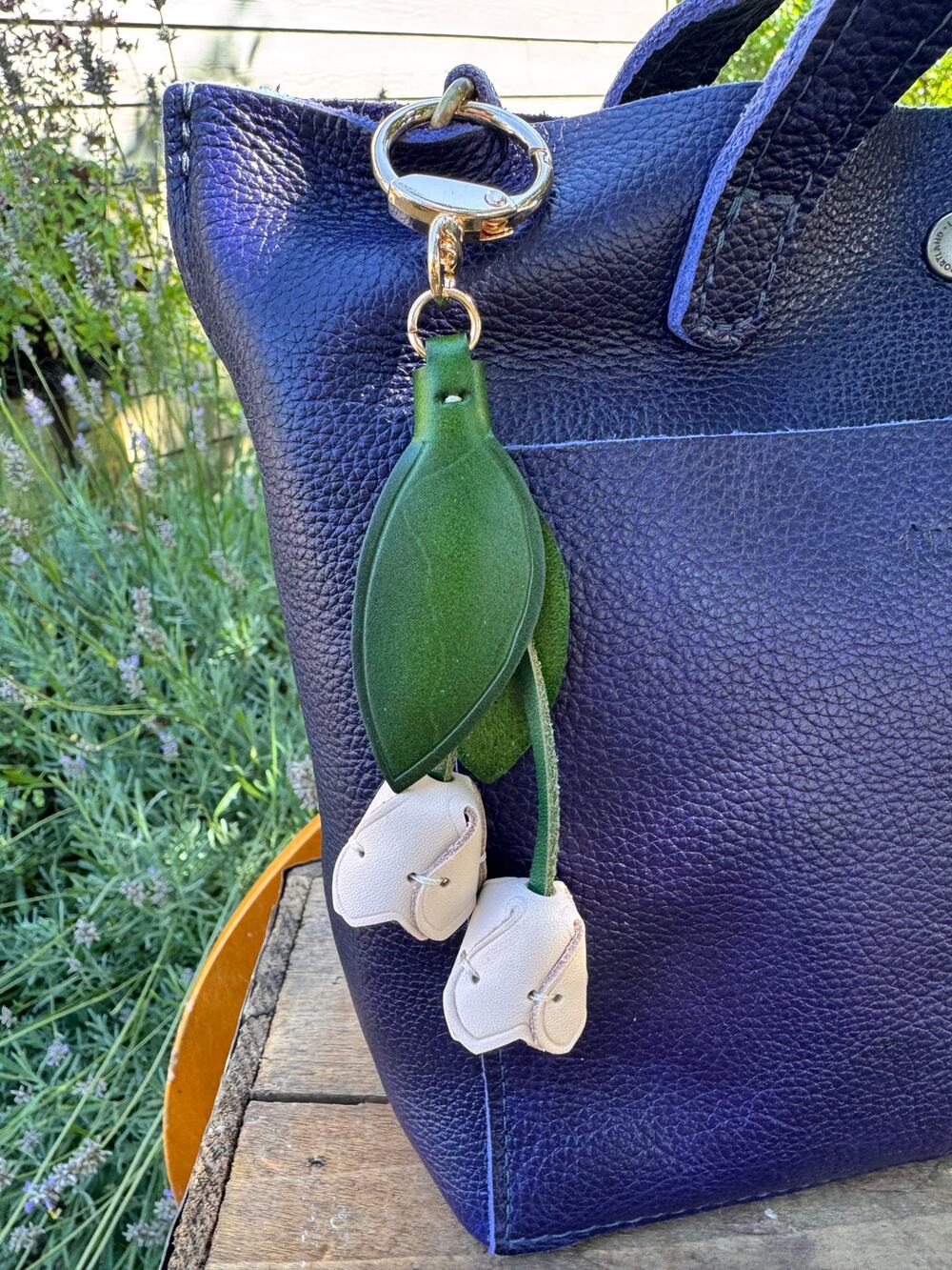 Genuine Leather White Tulip Bag Charm Tulip Spring White Flower Leather Charm